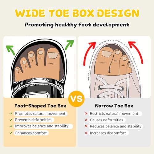 noorkiz Toddler Barefoot Shoes Boys Girls Wide Toe Box Shoe Zero Drop Kids Sneakers for Wide Feet High Instep Hook and Loop Lightweight Non Slip Comfortable Walking Outdoor Activities Preschool Black Red Toddler Size 9 - Thumbnail 4