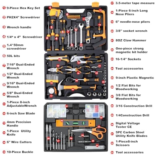 Tool Set- 412 Piece Home Repair/Auto Tool Kit, Storage Organizer with Drawers, Toolbox Storage Case for Women & Men, Perfect for Homeowner, Diyer, Handyman, DIY- Yellow - Thumbnail 3