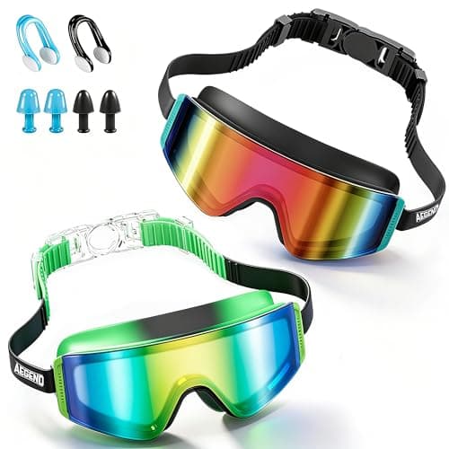 Aegend Kids Swim Goggles 2 Pack – Large Frame Anti Fog Soft Silicone Leak Proof UV Protection for Boys Girls Age 3-15 - Image 1