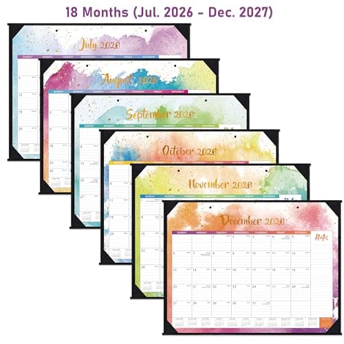 Desk Calendar 2026-2027 - 2026-2027 Desk Calendar Large, Jul 2026 - Dec 2027, 22" x 17" Large Calendar 18 Months with Corner Protectors, Desk Pad, To-Do List, Desk/Wall Calendar - Multicolor Waterink - Thumbnail 3