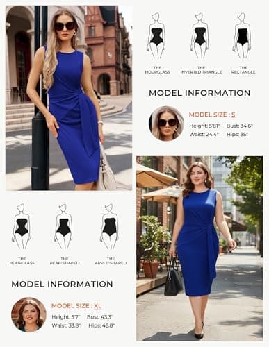 GRACE KARIN Women Work Dress,Bodycon Pencil Business Dresses,Sleeveless Cocktail Dresses Knee Length Royal Blue XXL - Thumbnail 3