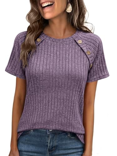 ANRABESS Women Short Sleeve Tops Summer Sweater 2026 Dressy Shirts Business Casual Tunic Blouses Trendy Work Clothes Purple XX-Large - Image 1