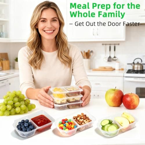 Lanasz 20 Sets 10oz Reusable Snack Containers with Lids – Double Compartment Snack Pack Containers,Plastic Container for Sauce Snack – Snacks Box Meal Prep Travel - Thumbnail 5