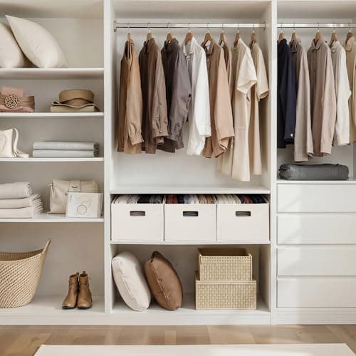 StorageWorks Fabric Storage Bins for Shelves, Closet Organizers and Storage Baskets, Closet Storage Bins with Cutout Handles, Large, 4-Pack, Ivory - Thumbnail 2