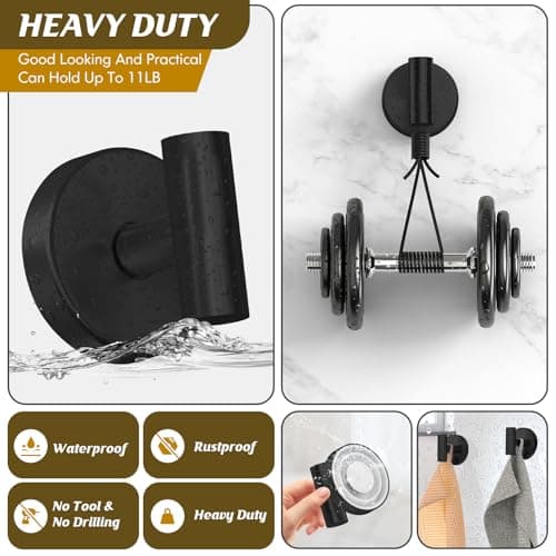 MOTAIPEAK Suction Cup Hooks for Shower, Removable Shower Suction Hooks for Inside Shower, No Drill Towel Hooks for Bathroom Glass Mirror Tile, Waterproof Rustproof Robe & Loofah Hooks, Black, 2 Pack - Thumbnail 3