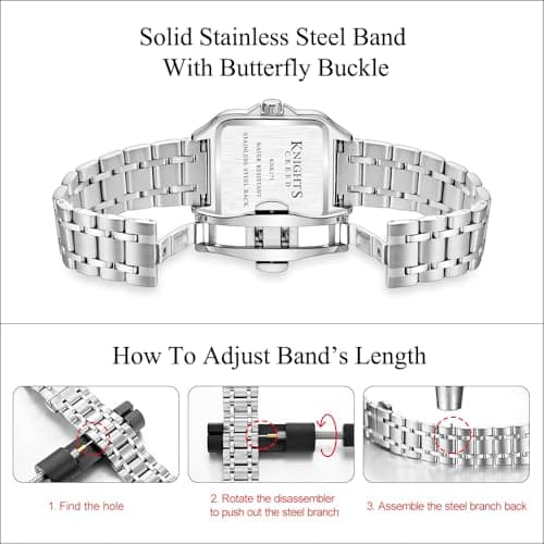 KNISKRED Classic Square Watch for Men with Vintage Roman Numeral and Solid Stainless Steel Band (Silver Blue) - Thumbnail 6