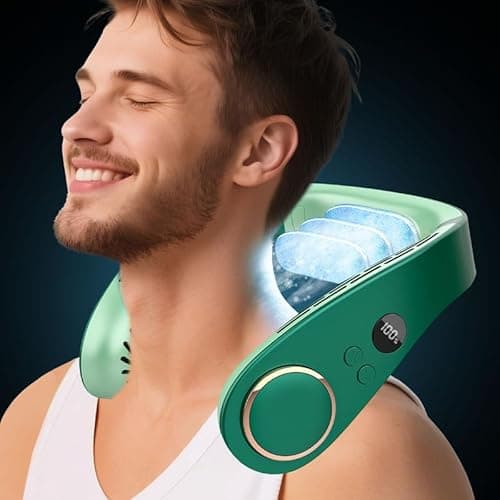 Neck Fan Air Conditioner,Neck Fans that Blow Cold Air,[3-19.5 Hours] Long Battery Life Neck Coolers for Extremely Hot Weather Flashes,Fanless Handsfree Hangs Fan Around Neck Headband Devices Green