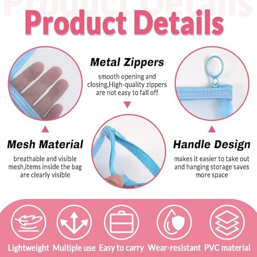 AOzT 4pcs Mini Mesh Makeup Bags - Small Zipper Mesh Makeup Bags Portable Cosmetic Pouch for Woman Purse Lipstick Keys Essentials Items Earphone Bank Cards Gray Pink Blue Yellow - Thumbnail 3