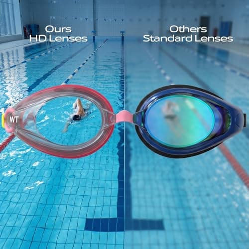 WATER TIME Kids Racing Swim Goggles, Anti-Fog UV Mirrored Lenses, Adjustable Dual Strap & 3 Nose Bridges, Watertight Seals for Youth Training Competition Ages 6-15 - Thumbnail 4