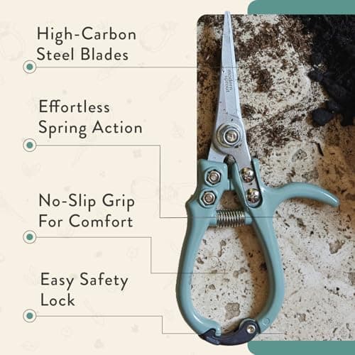 Modern Sprout Hand Pruners & Shears Set with Blister Pack - Lightweight Gardening Tools with Easy Lock - Sharp Carbon Steel Blades -Rust Resistant Scissors for Herbs, Flowers - Ocean - Thumbnail 4