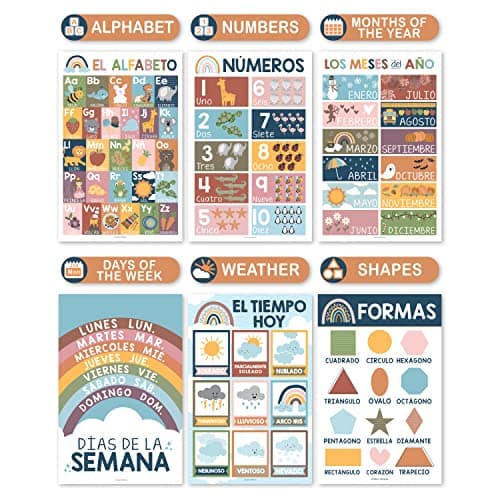 Hadley Designs Spanish Posters for Classroom - 12 Bilingual Educational Posters for Spanish Classroom Decorations Must Haves, Calendario y Alfabeto en Español Para la Pared, Boho Teacher Supplies - Thumbnail 4