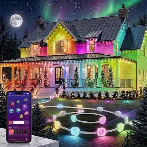 YEELIGHT Permanent Outdoor Lights, 100FT RGB LED String Lights with 16 Million Colors and Music Sync, Outside Lights for House with App Control, Waterproof Outside Eaves Lighting Decor for Parties