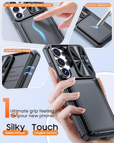BSNRM for Samsung Galaxy S26 Ultra Case Wallet with RFID Blocking, Card Holder, Slide Camera Lens Cover, Silicone Edge Raised, Rugged Heavy Duty Phone Cover Case for Galaxy S26 Ultra, 2026, Black - Thumbnail 6