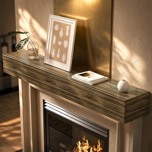 telkener Fireplace Mantel Handcrafted Wall-Mounted Floating Mantel Shelf Decoration Wood Fireplace Mantels Suitable for Living Rooms,Bedrooms, Tvs, Bookshelves.(Natural Brown,60" L x 8" D x 6" H) - Image 1