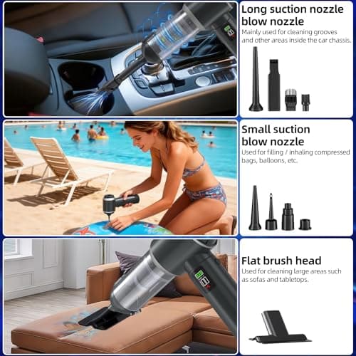 4-in-1 Handheld Vacuum Cordless&Air Duster, 28000pa Suction Power Car Vacuum Portable Cordless, Mini Vacuum with Digital Display and One-Click Dust Emptying for Car Home Office Kitchen Pet Hair(Gray) - Thumbnail 3