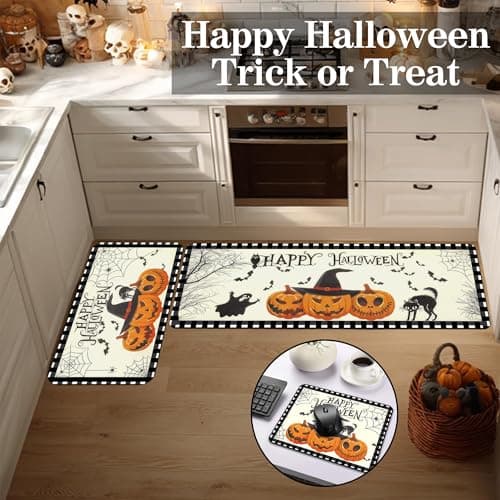 Btysun Halloween Door Mat, Kitchen Rug Halloween Decorations Kitchen Decor Gifts for Women Bathroom Rugs Area Home Decor Pumpkin Spider Web Ghost Decorations - Thumbnail 3