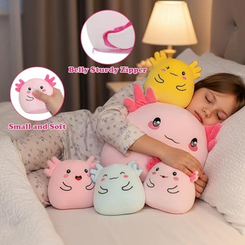 Axolotl Plush with 4 Babies Inside - 13 Inch Mommy Axolotl Plush Interactive 4 Colorful Baby in Tummy 5-Piece Cute Big Axolotls Adopt Toy Plushies for Girls Boys 0-8 Kids Birthday Baby ShowerGift - Thumbnail 4
