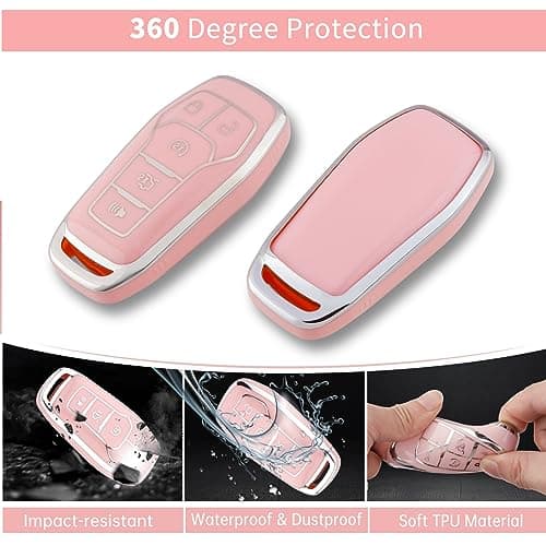 Pangpai Pink Key Fob Cover for Ford, Soft TPU Key Case Protection with Bling Keychain Fit for F150 Explorer Mustang Edge Lincoln MKZ MKX MKC - Thumbnail 3