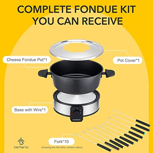 Befano Stainless Steel Fondue Pot with Temperature Control, Forks, Cups, and Rack, 2-Quart, Non-Stick, Perfect for Chocolate, Cheese, Caramel, Marshmallows, Great for Valentine's Day - Thumbnail 6