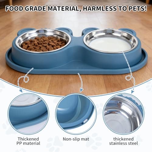 Stainless Steel Double Pet Bowls with Non-Slip Base, Detachable Dog Cat Food and Water Feeder Set, Anti-Spill & Easy to Clean Pet Feeding Bowls for Small Dogs & Cats - Thumbnail 6