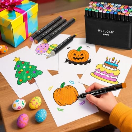 WELLOKB Alcohol Markers, 80 Colors Dual Brush Tip Permanent Art Markers, Coloring Marker, for Book Painting Card Making, Christmas gift for Adults Artists - Thumbnail 5