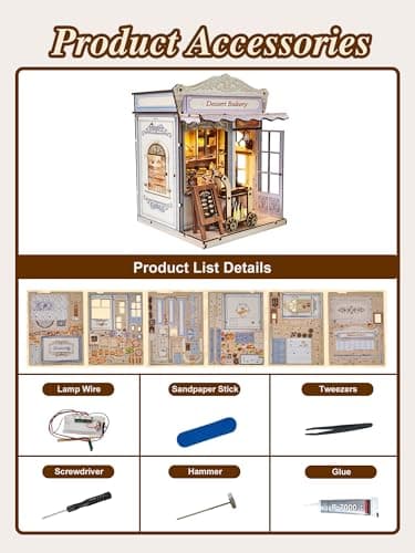 Book Nook Kit - DIY Miniature House Bakery Patisserie Dollhouse Kit for Adults and Teens, Booknook Tiny House Bakery Shop Bookshelf Decor 3D Wooden Puzzle, Gifts for Family, Friends (with Glue) - Thumbnail 6