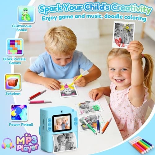 Camera for Kids Instant Print: Toys for Boys Girls Digital Camera That Prints Photos Dual Lens Birthday Gift for Kids Teen Boy Ages 3 4 5 6 7 8 9 10 11 12 Xmas Valentines Gifts Blue - Thumbnail 6