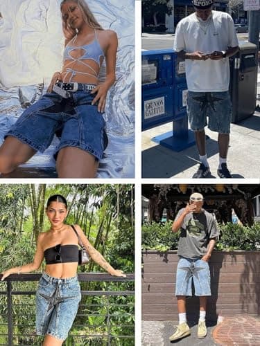 Vamtac Mens Baggy Jorts Y2K Jean Shorts Star Shorts Loose fit Wide Leg Hip Hop Skateboard Denim Short Blue Small/30 - Thumbnail 5