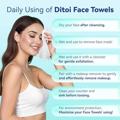 Ditoi Disposable Face Towels XL, Soft Cotton Facial Cleansing Cloths, Dry Face Towelettes for Makeup Removal, Sensitive Skin & Daily Skin Care,10"×12",150 Count (3 Pack) - Thumbnail 2