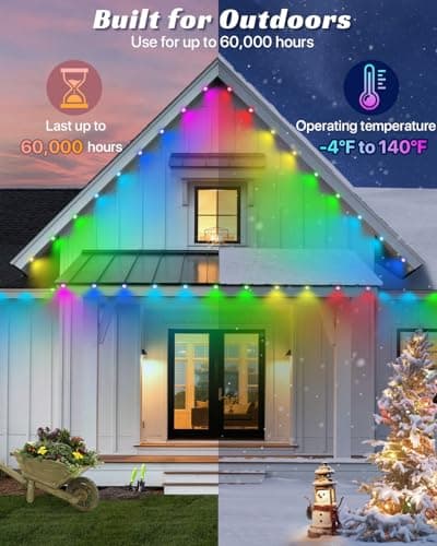 XXKJTO Permanent Outdoor Lights 100FT 72 Triple-Led Smart RGB Outside Christmas Light for House, IP67 Waterproof Eave All Year Round Light with 150 Scene Modes & App/Remote, Warm White - Thumbnail 3