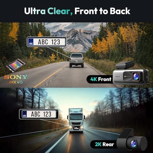 BOTSLAB 4K+2K Dual Dash Cam Front and Rear, Dashcam with Voice Control, STARVIS, ADAS Driver Alerts, Starry Night Vision, 24/7 Parking Monitor, 5.8GHz WiFi & GPS, Free 64GB Card, Loop Recording - Thumbnail 2
