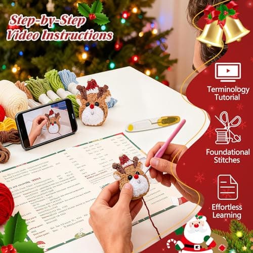 Ecoofor Christmas Crochet Kit for Beginners — DIY Holiday Crochet Starter Kit for Adults with Step-by-Step Video Tutorials & Patterns, Perfect for Christmas Decorations & Gifts - Thumbnail 2