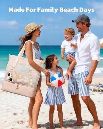 Large Beach Bag with Cooler Mesh Beach Tote for Women Insulated Pool Bag - Thumbnail 3