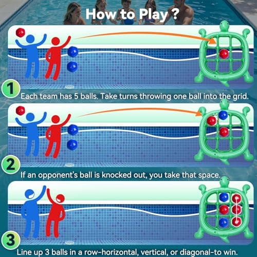 Pool Toys Games Set – Inflatable Tic Tac Toe with 10 Balls, Giant Floating Pool Floats Toy for Kids Adults Teens, Outdoor Summer Beach Lake Party, 2-10 Players, Premium PVC (Hand Pump Included) - Thumbnail 5