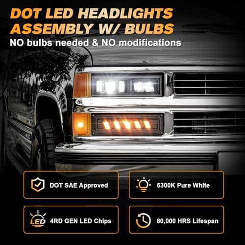 DOT LED Headlight Assembly for 1988-1998 Chevy GMC C10 Silverado Sierra OBS - Thumbnail 2