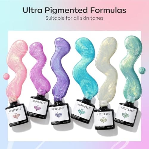 modelones Gel Nail Polish Set, 6 Colors 2026 Spring Pastel Easter Candy Mermaid White Pink Glitter Gel Polish Baby Blue Purple Galaxy Sparkle Shimmer Pearl Nail Polish Soak Off LED Nail Art DIY Gift - Thumbnail 5