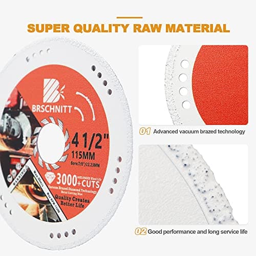 BRSCHNITT Diamond Cut Off Wheel,4 1/2 Inch x 7/8 Inch-5/8 Inch Arbor Vacuum Brazed Diamond Saw Blades for Metal Steel Tube Iron Rebar Cutting Wheel 115mm - Thumbnail 6