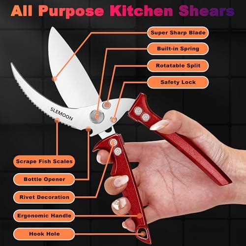 SLEMOON Heavy Duty Poultry Shears Meat Cutting Dishwasher Safe and Food Stainless Kitchen Shears Kitchen Scissors for Chicken Turkey Thanksgiving,Gift Box,burgundy - Thumbnail 3