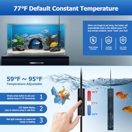 fishkeeper 25W/50W/100W/200W/300W Fish Tank Heater for 1-80 Gallon, Adjustable Submersible Aquarium Heater with LED Digital Display and Overheat Protection for Saltwater & Freshwater Tanks - Thumbnail 2