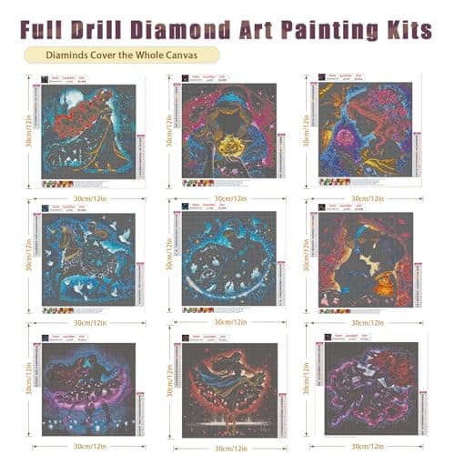 KEYRANKE 9 Pack Princess Diamond Painting Kits for Adults 5D DIY Diamond Art Kit Paint with Round Full Drill Diamonds for Beginners Gem Paintings Art for Home Wall Decor Gifts (12X12 Inch) - Thumbnail 6