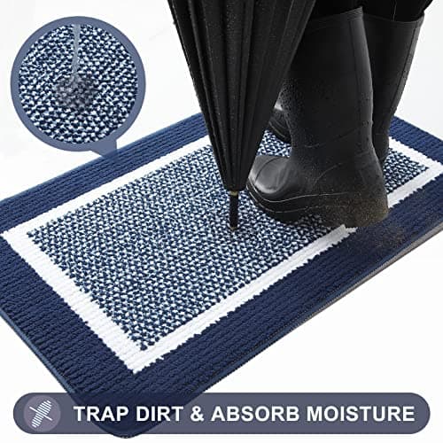 Colorxy Indoor Door Mat, Non-Slip Absorbent Resist Dirt Entrance Mat, Sturdy Low-Profile Inside Floor Carpet Mats, Washable Front Entry Doormats for Entryway, 47''x20'', Navy - Thumbnail 5
