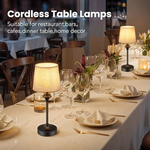 NIORSUN Portables Cordless Table Lamp,Flaxen Fabric Shade Battery Operated Lamp,5200mAh Bedside Table Lamp with Warm White,3 Way Dimmable Touch Desk Lamp for Living Room Bedroom Restaurant (Black) - Thumbnail 2