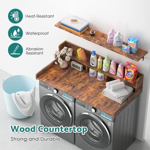 Washer Dryer Countertop, Laundry Countertop Over Washer And Dryer, Washer And Dryer Covers For The Top For Laundry Room Organization, Washer And Dryer Countertop Shelves (Oka Brown, 53.9*27.5*12) - Thumbnail 2
