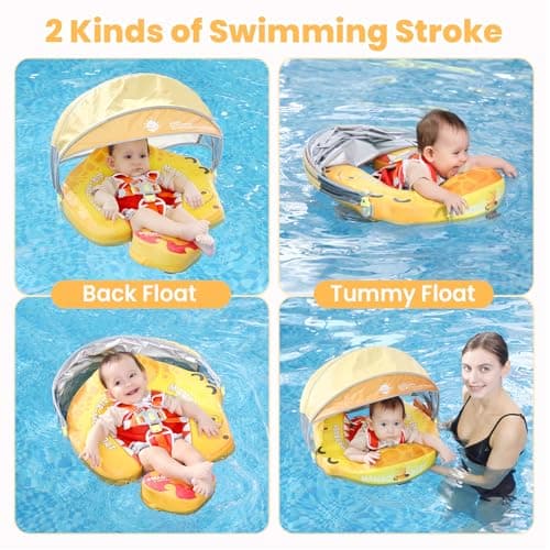 Mambobaby Float Non-Inflatable Baby Float with Canopy Five-Point Safety System 3D Canopy(Detachable) UPF 50+ Infant Pool Floats 3-24 Months Air-Free Pearl-Foam Dual-Mode Toddler Swim Floaties - Thumbnail 5