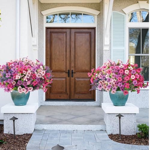 trytuny Artificial Flowers for Outdoor, UV Resistant Realistic Fake Flowers and Faux Plants for Indoor Outdoor, Garden Patio Porch Window Box Decor All Year (12pcs - Mixed Color) - Thumbnail 2