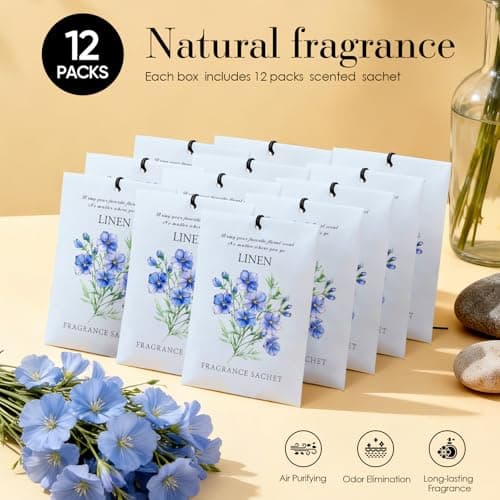 HOMELLAX Linen Scented Sachet Bags - 12 Pack Drawer & Closet Freshener, Long Lasting Odor Eliminator for Wardrobes, Cars & Storage, Home Fragrance Air Freshener Sachets - Thumbnail 4