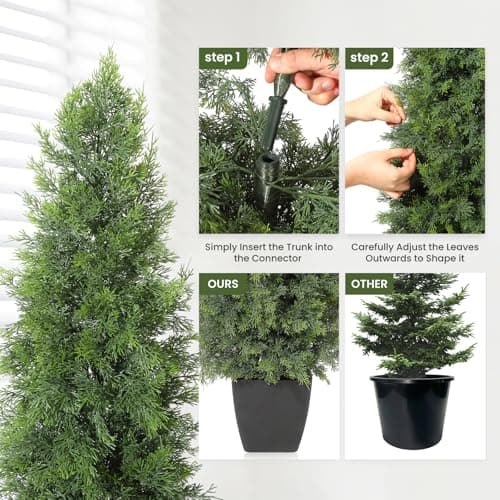 GarveeHome Artificial Cedar Topiary Tree for Christmas Outdoor, 48 in Tall Faux Cedar Trees, Potted Fake Cypress Plant, Artificial Plants Indoor Outdoor for Front Porch Decor, Set of 2 - Thumbnail 4