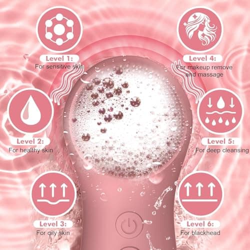 LZP Silicone Face Scrubber, Electric Facial Cleansing Brush with 6 Speeds Vibration Technology, Rechargeable & Waterproof Exfoliating Scrub Brush for Cleansing and Massaging, Men Women - Thumbnail 2