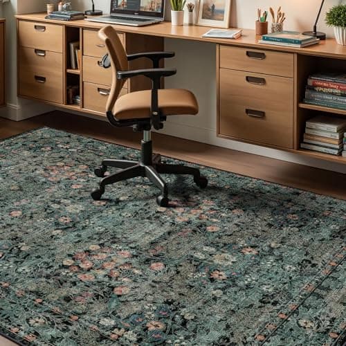 Large Moody 3x5 Rugs for Entryway Indoor, Dark Green Washable French Country Inspired Non Slip Area Rug for Dorm, Kitchen, Bedroom Bedside, Foyer, Laundry Room - Boho Distressed Floral Front Door Mat - Thumbnail 6