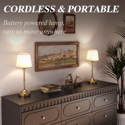 CHLORANTHUS 2 Pack Cordless Table Lamps, 3 Colors Stepless Dimming Fabric Desk Lamp, 6000mAh Rechargeable Battery LED Desk Lamp, Touch Night Light for Bedroom, Dining, Desk, Cafe - Thumbnail 6
